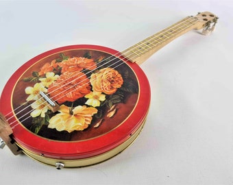 The Floral Bouquet Tenor Ukulele, Electric Acoustic Ukulele, Cookie Tin Ukulele, Vintage Tin, Handmade, Upcycled, Flower Bouquet, Flowers