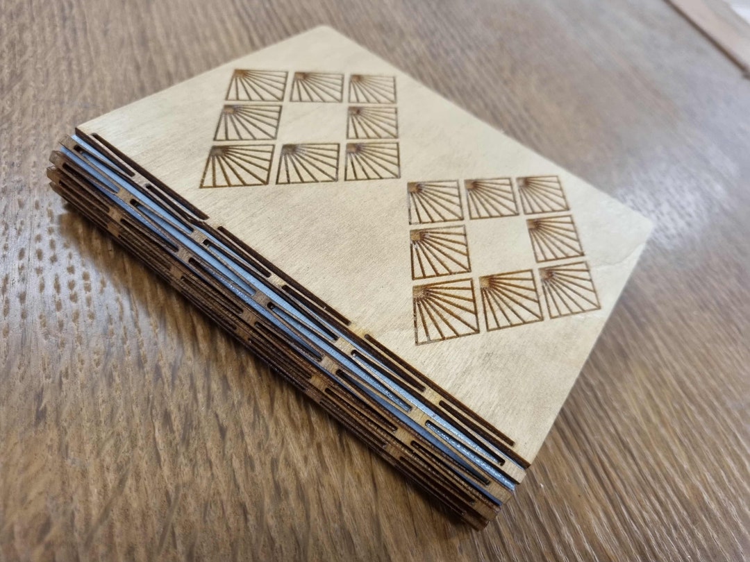 Art Deco Design Note Book, Wooden Book, Wooden Spine Book, Wooden