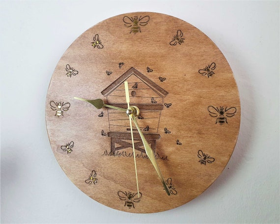 Bee Hive Dark Wood Wall Clock Honey Bee Wall Clock Bee Hive Etsy