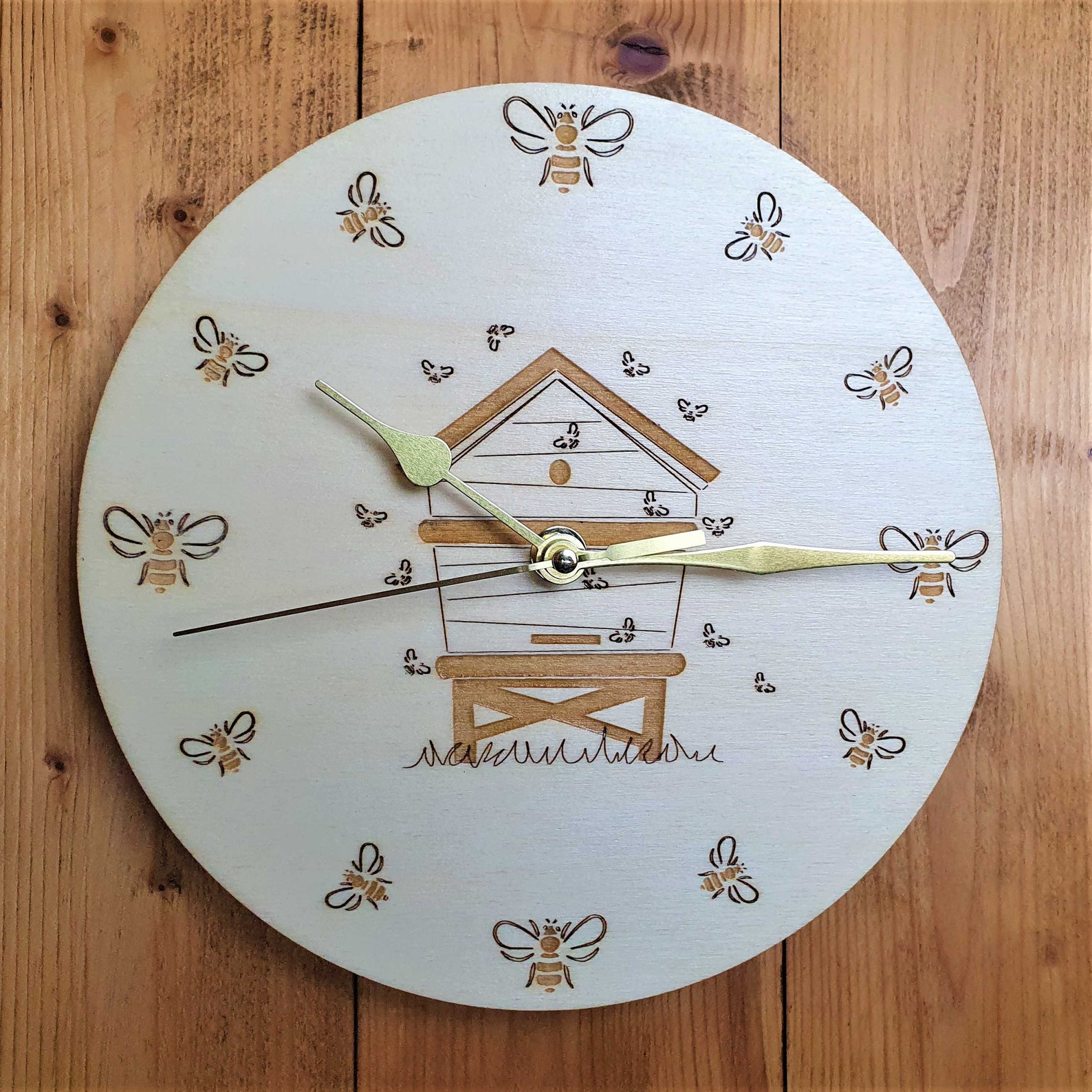 Bee Hive Wall Clock Honey Bee Clock Poplar Wooden Clock Bee Etsy UK