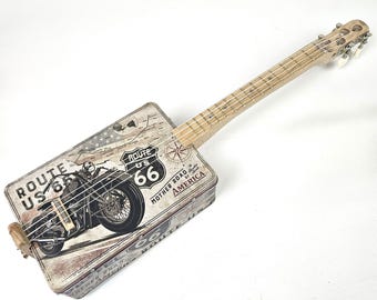 The Route 66 Tenor Electro Acoustic Ukulele, Biker Cigar Box Electric  Uke,Motorcycle Tin Stringed Musical Instrument Guitar,