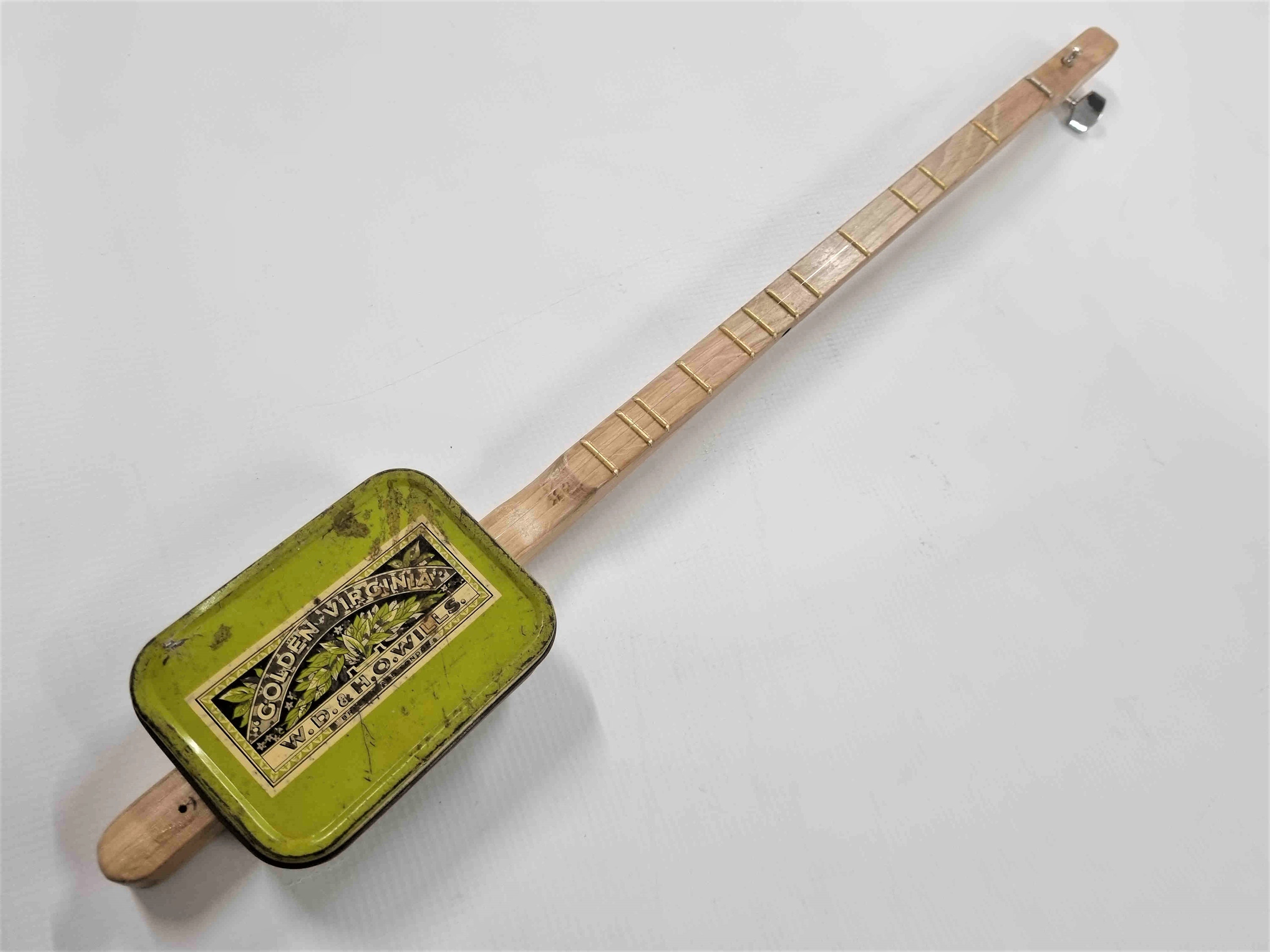 Vintage Golden Virginia Tobacco Canjo, One String Guitar, Diddley Bow