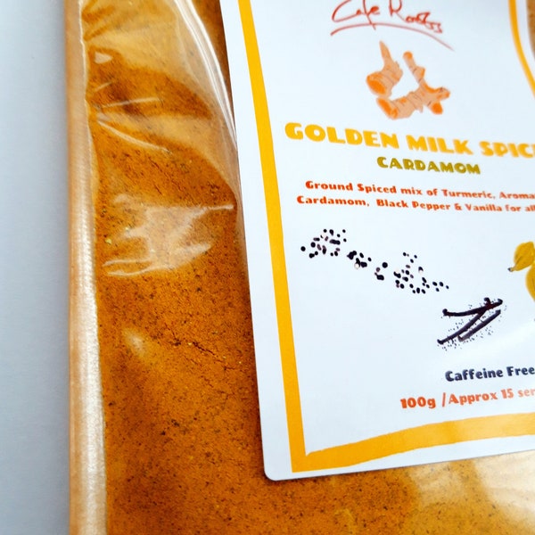 GOLDEN MILK SPICE Turmeric (Organic) & Cardamom Latte Tea Chai or Smoothies- Caffeine Free, Natural Health Immune Support. 100g