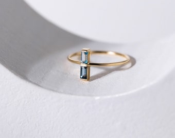 14k Gold Blue Topaz Ring, Solid Gold Ring, Baguette Cut Topaz , Solid Gold Aquamarine Ring, Dainty Ring | Gemstone Ring, birthstone, Gift