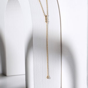 Diamond Lariat Necklace | 14k Y Necklace Solid Gold | Minimal Y Necklace | Dainty Lariat Necklace | Diamonds | Handmade Gifts | Chain drop