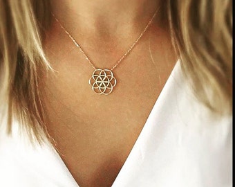 Flower of Life Necklace, Flower of Life necklace, Seed of Life Charm Gold, Mandala Sacred Geometry Jewelry