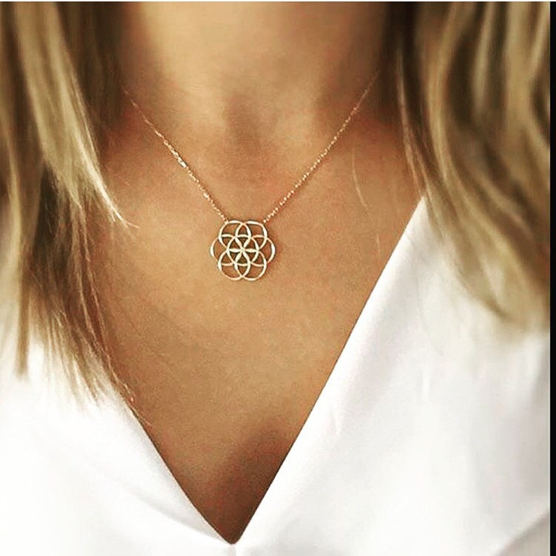 Flower of Life Necklace, Flower of Life necklace, Seed of Life Charm Gold, Mandala Sacred Geometry Jewelry image 1