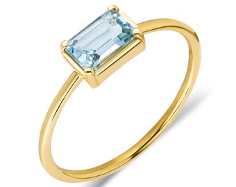 14k Gold Octagonal Cut SKY Blue Topaz Ring, Topaz Ring, 14KGold Ring, Gemstone, Aqua Ring, Anniversary, Modern Ring, Gift for her