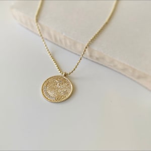 Diamond Celestial Medallion Necklace | 14k Solid Gold Pendant | Moon and Stars Necklace | 14k Gold Starburst Necklace | Vintage | Handmade