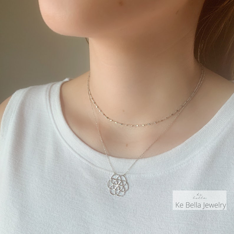Flower of Life Necklace, Flower of Life necklace, Seed of Life Charm Gold, Mandala Sacred Geometry Jewelry image 2