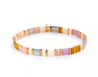 Tila Bracelet | Stacking Bracelet | Flat Bead | Seed Bead | Stretch | Tile | Miyuki | Gift for her | Gift for Mom | Gift for Wife Girlfriend