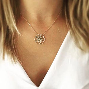 Flower of Life Necklace, Flower of Life necklace, Seed of Life Charm Gold, Mandala Sacred Geometry Jewelry