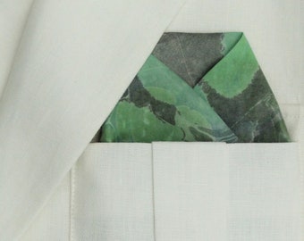 Marbled green silk pocket square, one of a kind, great gift idea