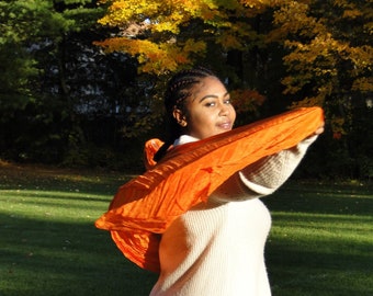 Orange silk scarf, feather light crinkle scarf hand dyed in a fresh orange shade, beautiful accessory.