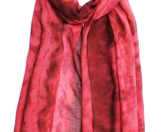 Red wrap scarf, hand dyed, large, lightweight wrap scarf, raspberry red scarf