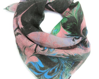 Marbled silk square scarf or bandanna in many colours.