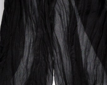 Black silk scarf, textured lightweight silk