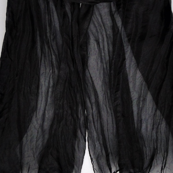 Black silk scarf, textured lightweight silk