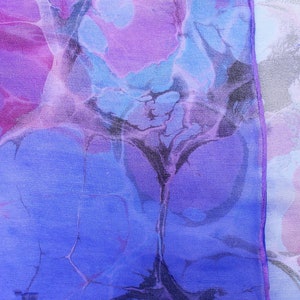 Blue/violet and fuchsia marbled silk scarf, sheer chiffon scarf, women's gift, extra large scarf image 3