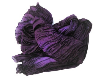 Plum color silk scarf, feather light, deep rich color purple crinkle scarf, hand dyed.