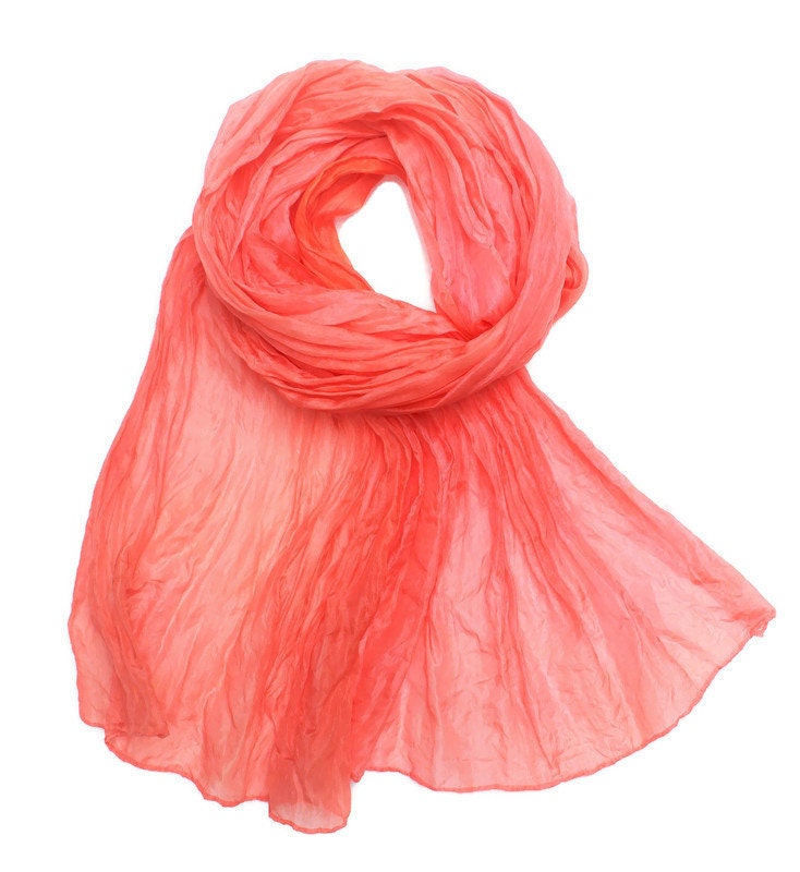 Coral Crinkled Light Infinity Scarf 