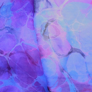 Blue/violet and fuchsia marbled silk scarf, sheer chiffon scarf, women's gift, extra large scarf image 6