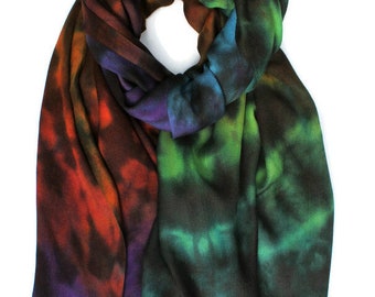 Oversize scarf, men or women, soft warm tie dye scarf. Shibori hand dyed rayon.