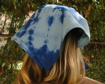 Cotton bandanna for men or women, blue tones.  Tie dyed by hand of 100% cotton.