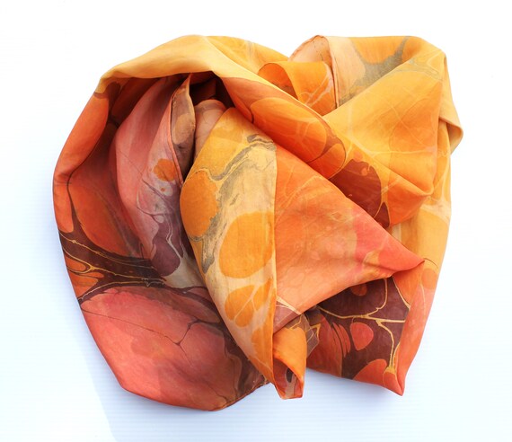 Marbled Silk Scarf in Autumn Colours - Etsy