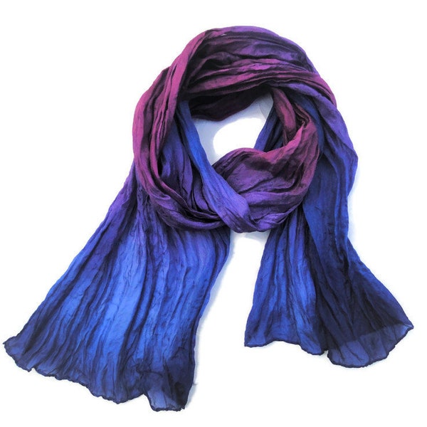 Blueberry wine silk scarf for men or women, feather light crinkle scarf