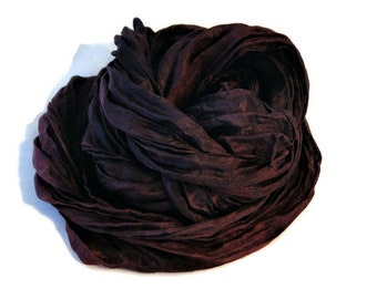 Dark burgundy silk hand dyed scarf, feather light crinkle scarf. Light and airy pongee 100% silk.