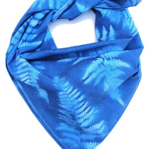 Blue and white cotton bandanna, fern leaf pattern, heliographic, sun print