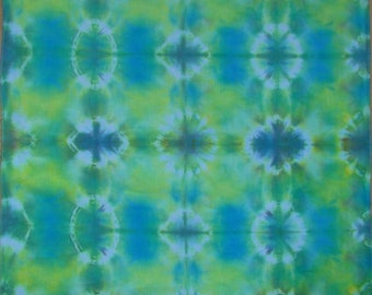 cotton bandana shibori hand dyed in blue, green, yellow and white  for men, women or children.