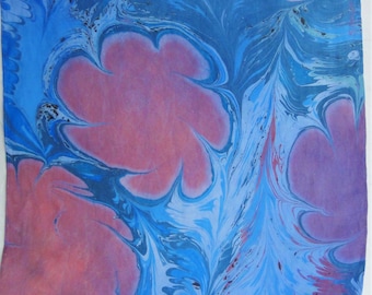 Marbled silk pocket squares, one of a kind blue and pink flower design.