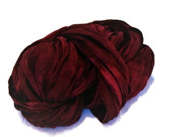 Burgundy silk scarf, feather light crinkle scarf in a rich deep red shade, beautiful accessory.