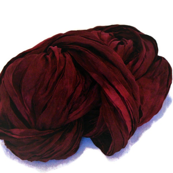 Burgundy silk scarf, feather light crinkle scarf in a rich deep red shade, beautiful accessory.