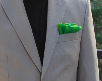 Marbled green silk pocket square