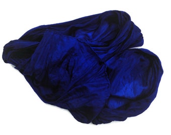 Dark blue silk scarf for men or women, large size feather light crinkle scarf