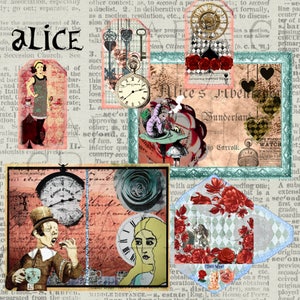 Alice in Wonderland Journal Collage Art Digital Journal Pages Printable Journal Pages Clipart Smashbook Junk Journal Mini Album image 3