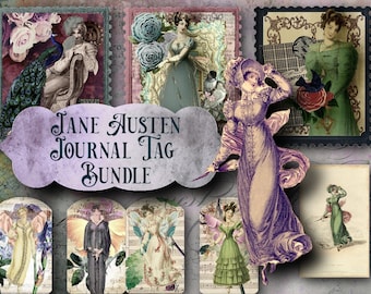 Jane Austen Journal  Journal Tag  Bundle  junk journal  Jane Austen ephemera  Pride and Prejudice  Regency Era Fashion  Vintage Ephemera