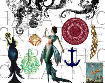 Mischievous Mermaids   Digital Collage Sheet  Mermaid ClipArt   clip art   altered art  mermaid clipart   mythical creatures  nautical