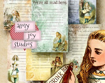 Alice in Wonderland Printable  Digital Paper  Lined  Journal  Digital Scrapbook  Wonderland  Junk Journal Kit  Printable Journal paper