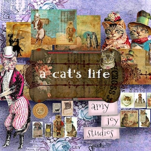 A Cat's Life  Junk Journal Kit  Digital Journal Kit  Vintage  Cat Journal  Cat Lover  Diary  Vintage Ephemera  Mini Album  Digital Scrapbook