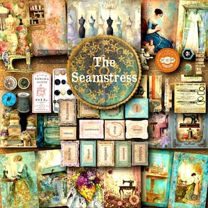 Vintage Sewing Junk Journal Kit: Shabby Chic Ephemera (Printable Pages)