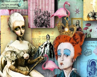 Whimsical Alice in Wonderland Digital Journal Kit, Marie Antoinette, Printable Junk Journal, Fairy Tale, Antique Paper, Tim Burton Inspired