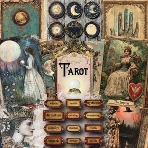 Journal de tarot de 113 PIÈCES imprimable, papier mystique, kit de journal ésotérique, cartes de tarot, cahier mystique, cahier de sorcière, journal mystique