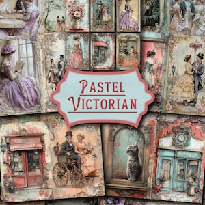62 peças - Vintage Pastel Victorian, diário de lixo vitoriano, decoupage vitoriano vintage, diário de lixo adorável, cartões de diário vitoriano