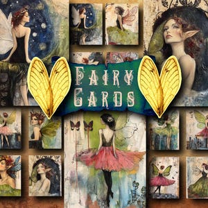 Fairy Art Journal Cards, schede di diario stampabili, ATC, kit di diario di scarto delle fate, diario delle fate, kit di diario digitale collage di fate vintage
