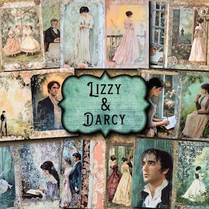 78 peças - Orgulho e Preconceito para imprimir - Lizzy & Darcy - Diários digitais para imprimir - Diário de Jane Austen Junk - Ephemera Vintage