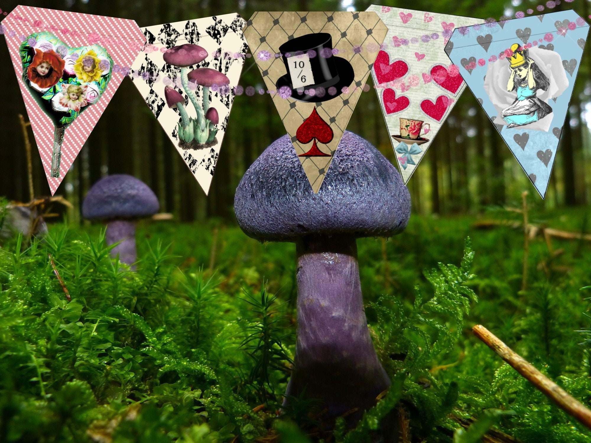 Alice in Wonderland Decorations Party Bunting Alice in Wonderland Party  Supplies Tea Party Garden Party Birthday Printables 